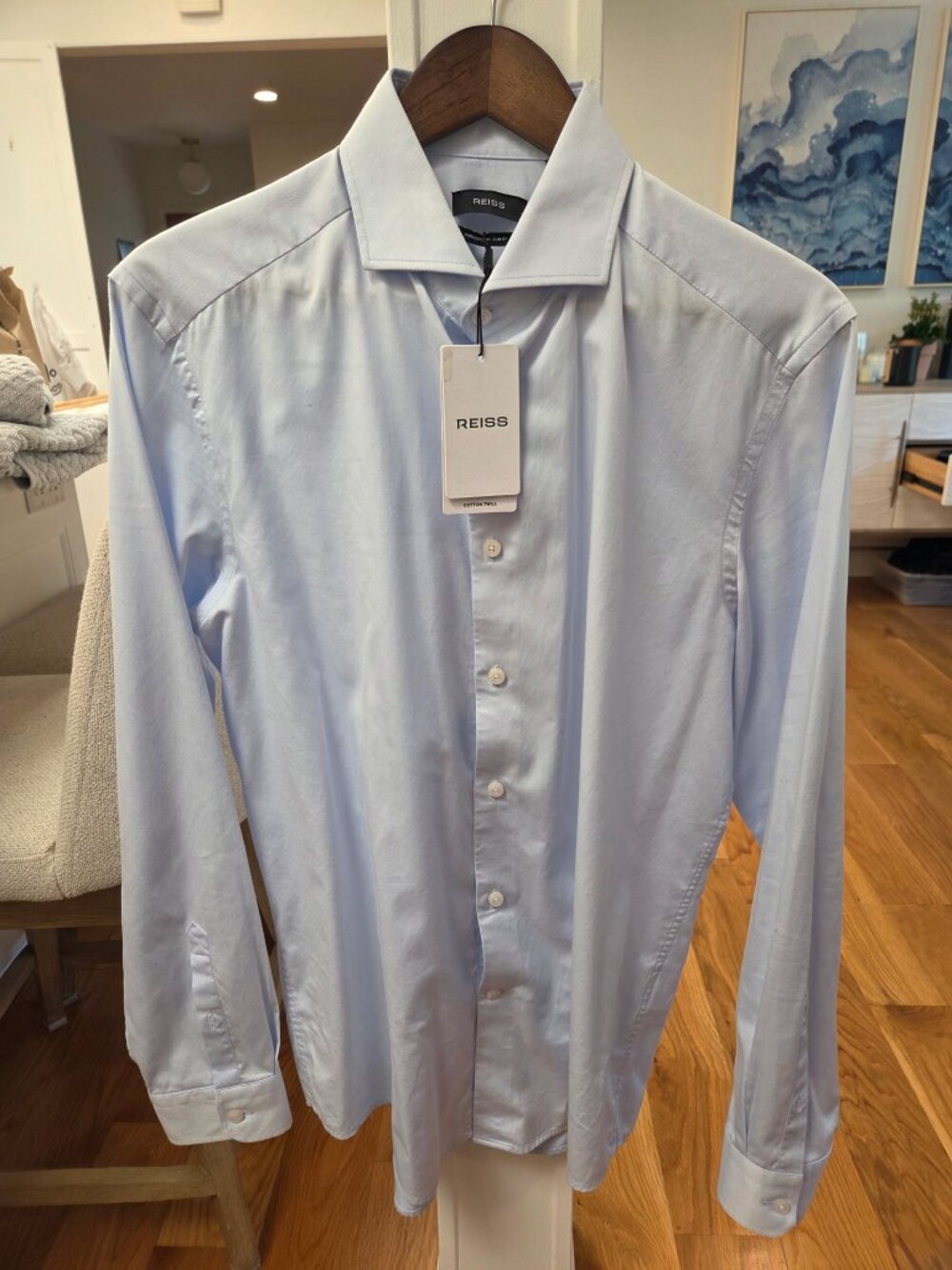 Reiss Men's Light Blue Cotton Twill Slim Fit Dress Shirt (NWT)(XL)(16.5)